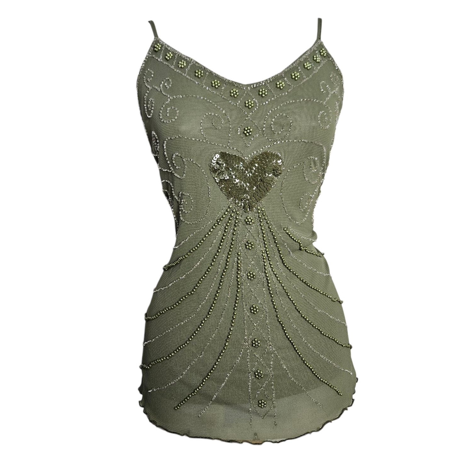 Haut vert en voile brodé