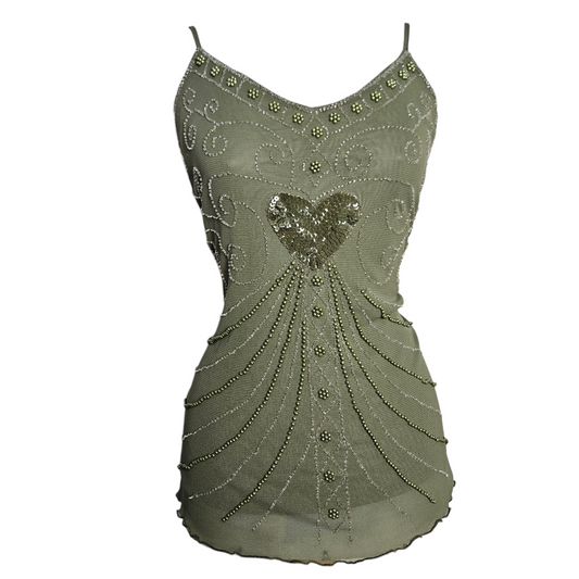 Haut vert en voile brodé