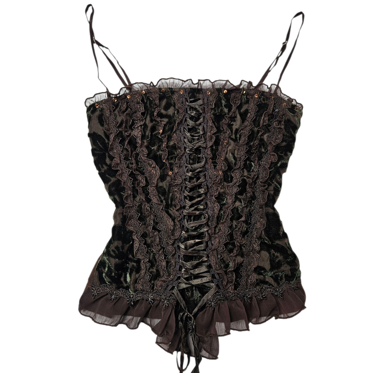 Haut en velours marron à laçage