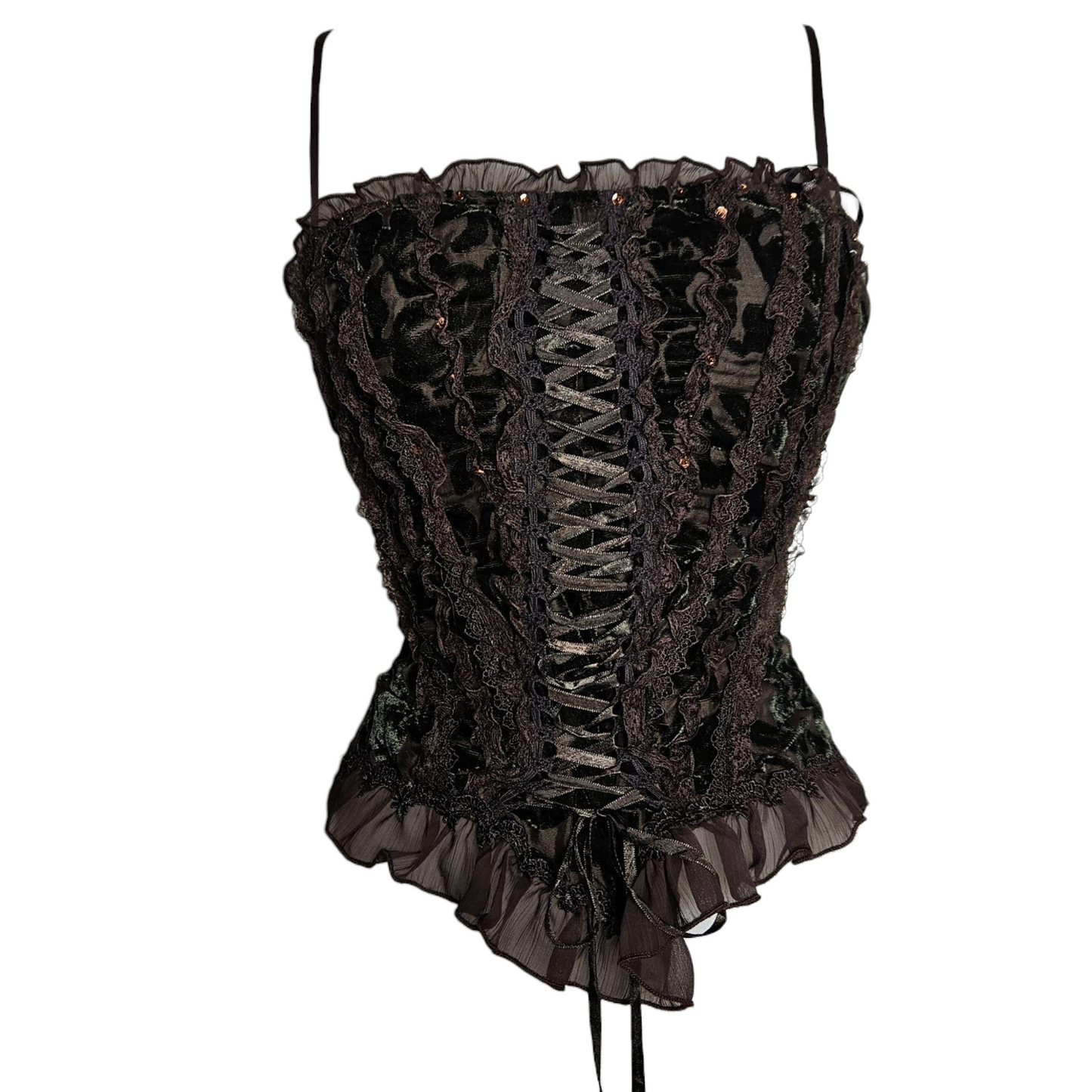 Haut en velours marron à laçage