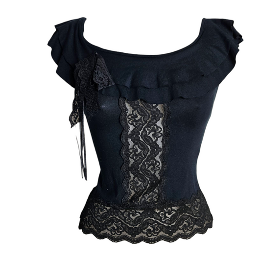 Haut col bardot détails dentelle