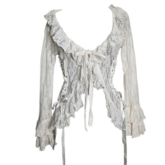 Chemisier blanc dentelle et laçage