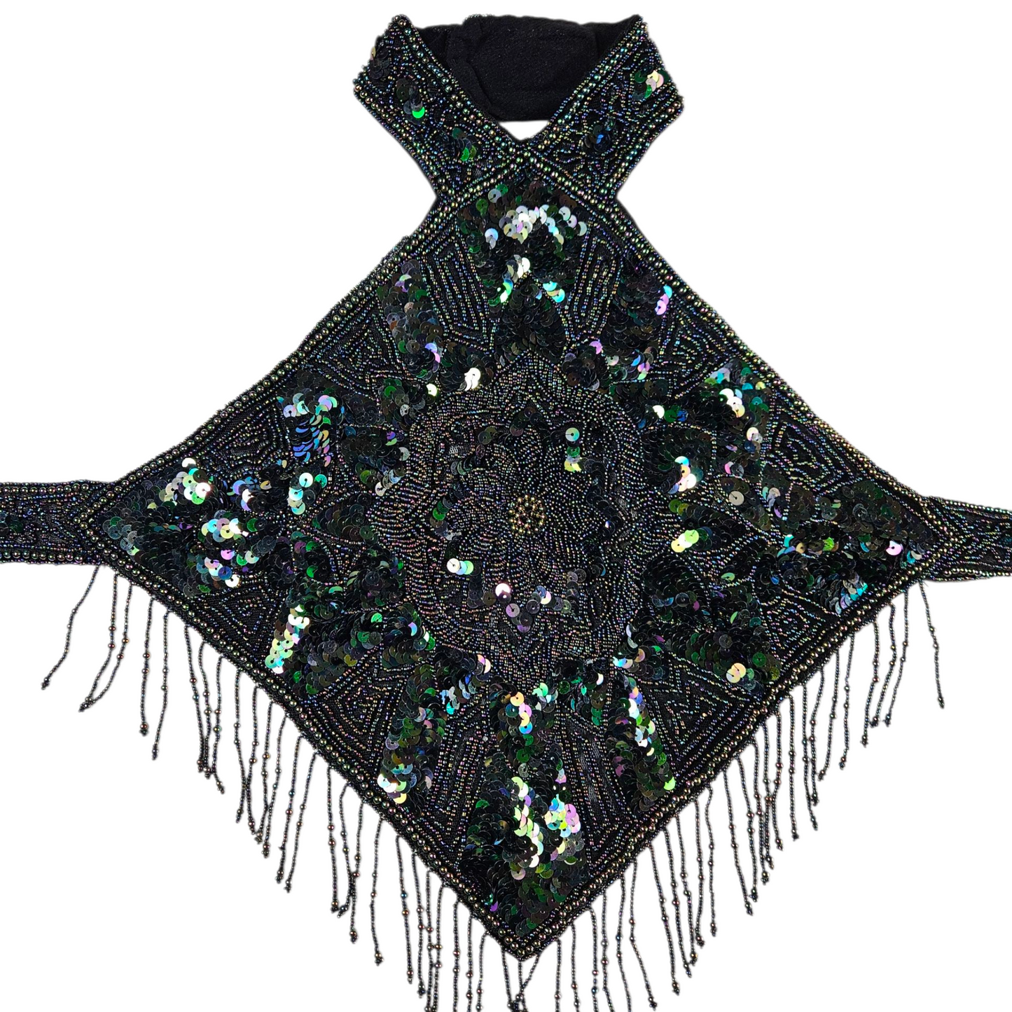 Dos nu brodé de sequins noir et vert