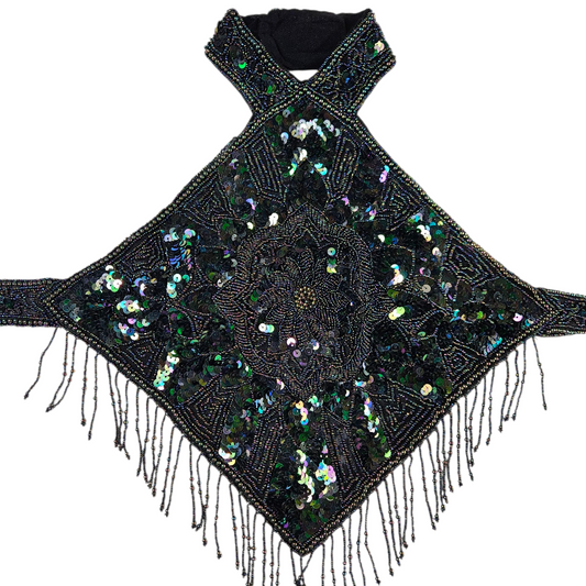 Dos nu brodé de sequins noir et vert