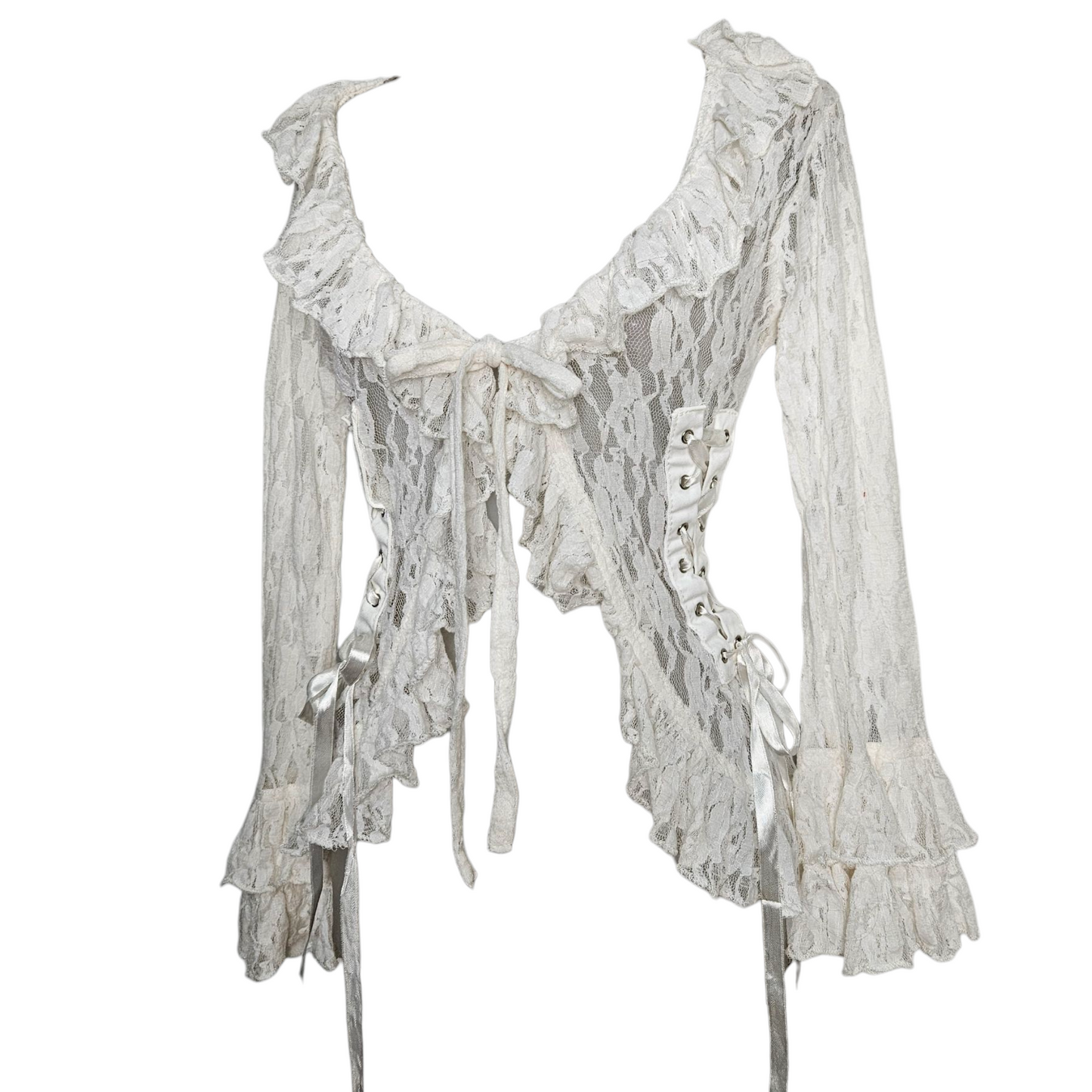 Chemisier blanc dentelle et laçage