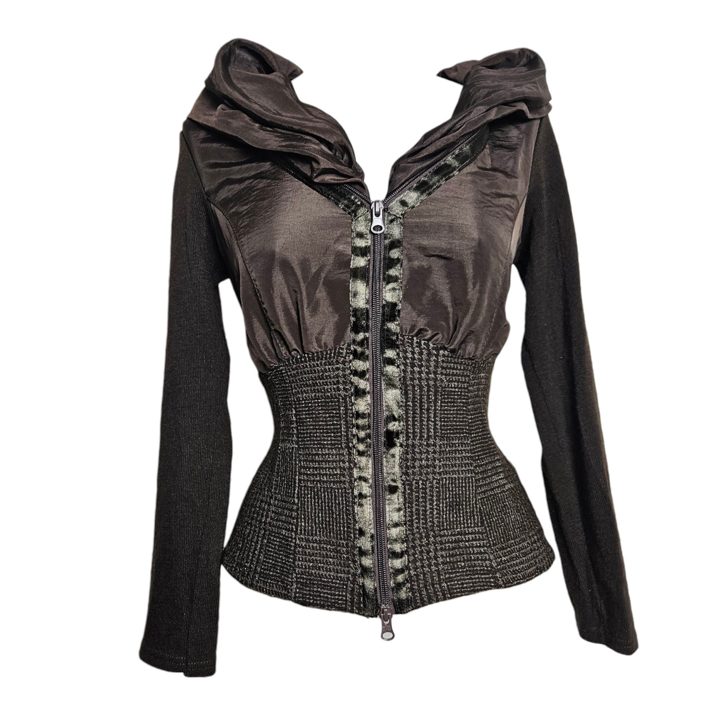 Cardigan bi matière marron