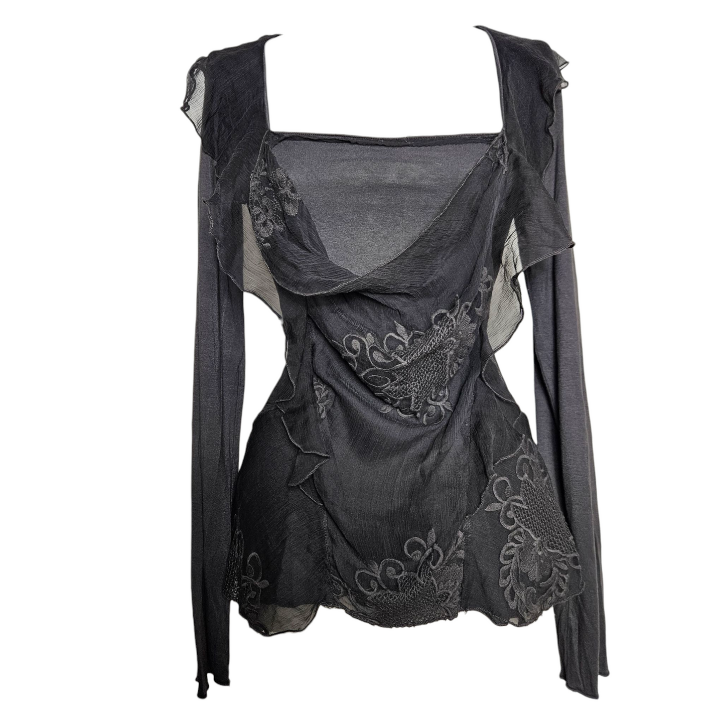 Haut en voile noir effet superposé