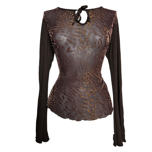 Haut en voile et velours ras marron