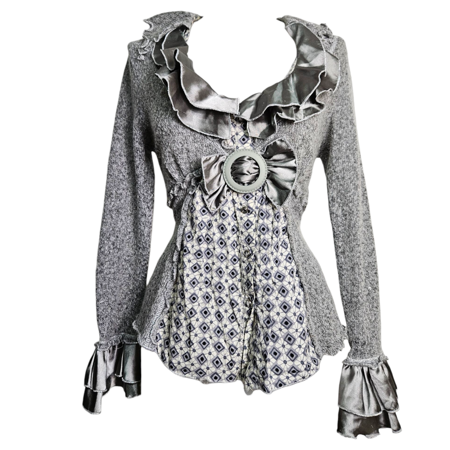 Pull gris bi matières