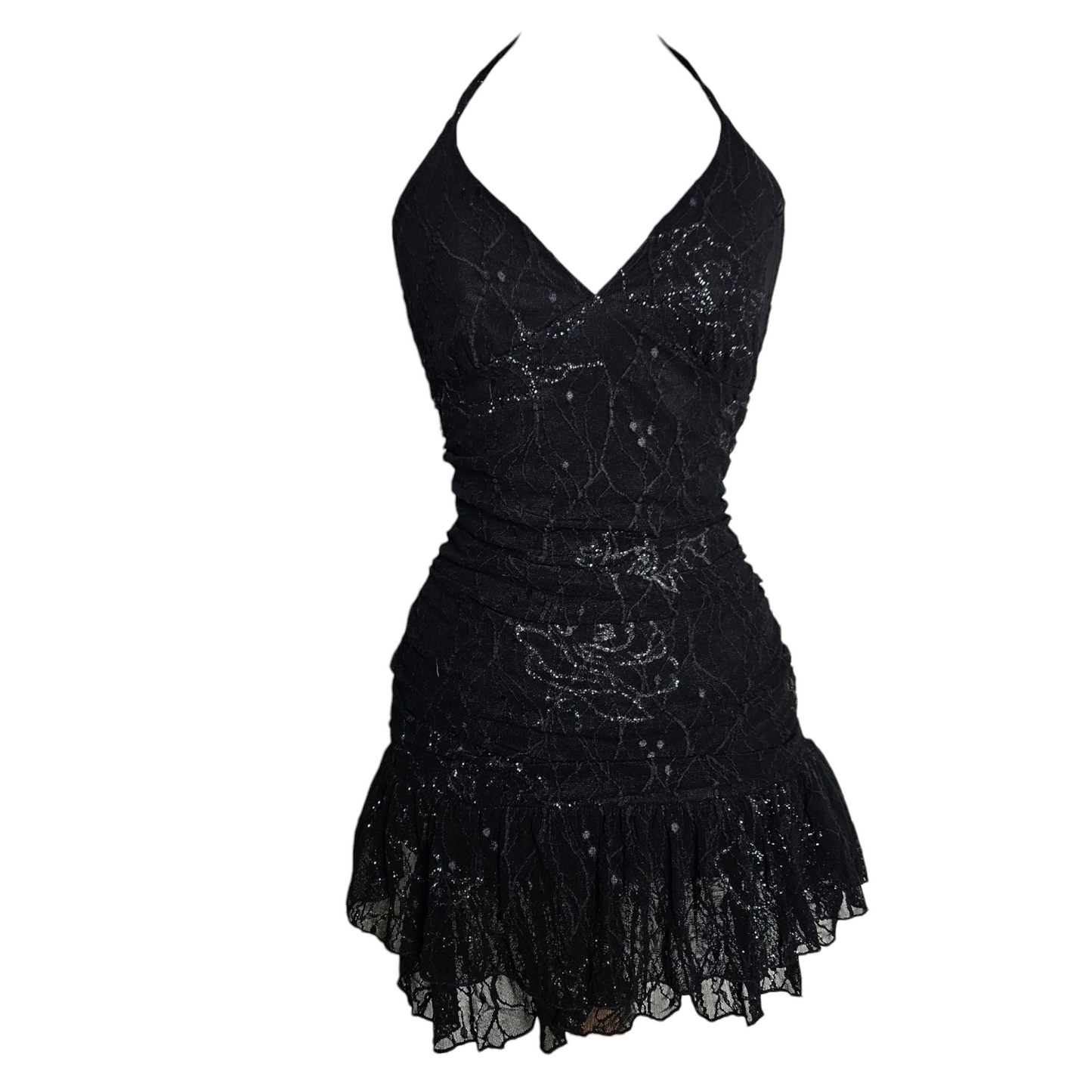 Vestido negro sin espalda con pedrería