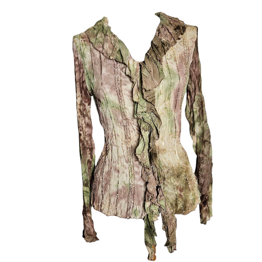 Chemisier en voile vert et marron