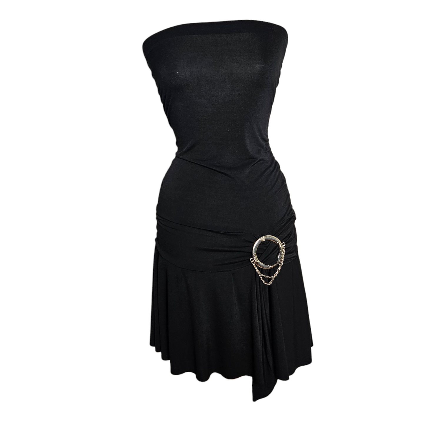 Vestido bustier negro con hebillas