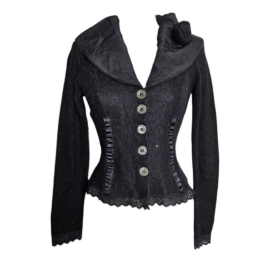 Cardigan noir col satiné