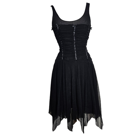 Robe asymétrique noire à rubans