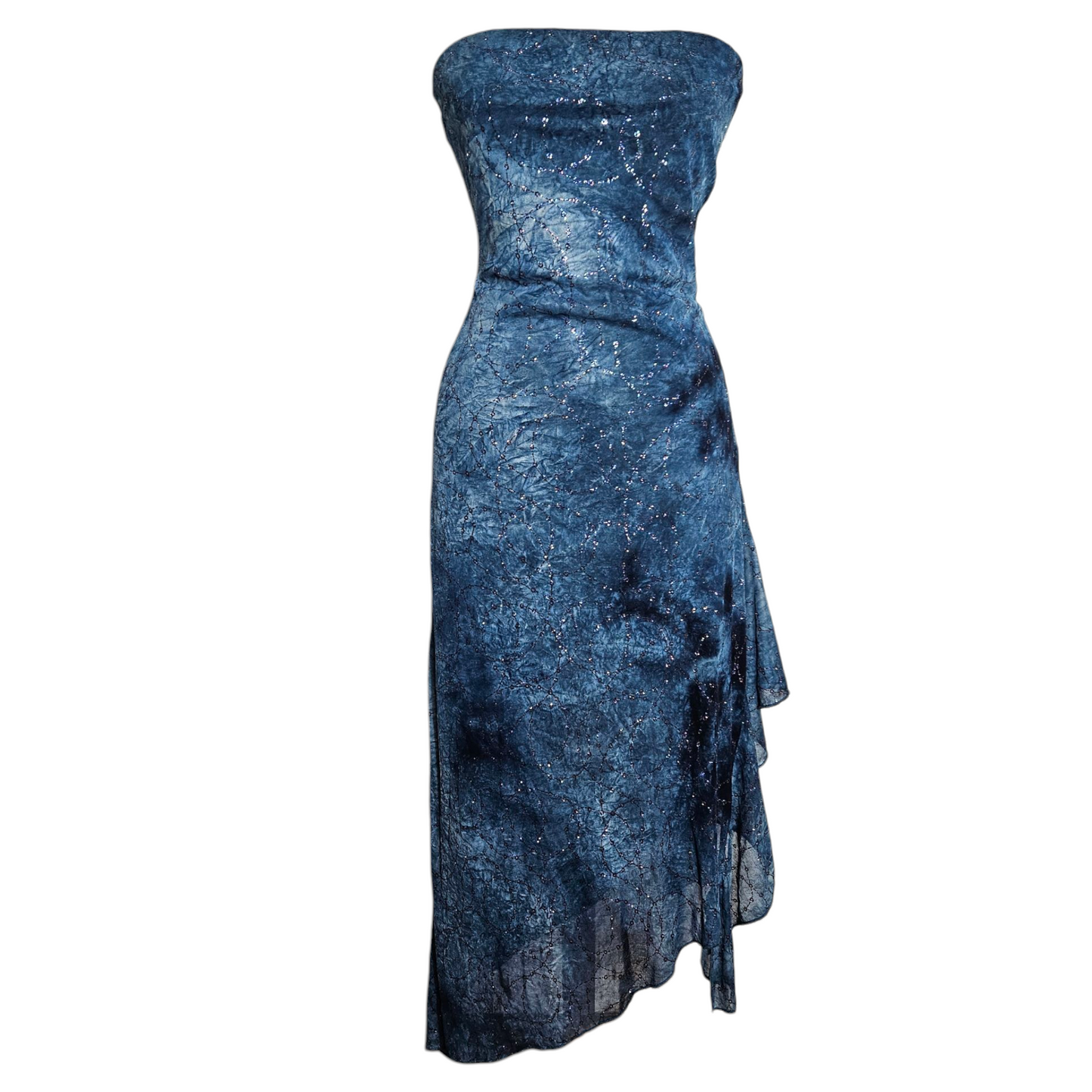 Robe strapless bleue à strass