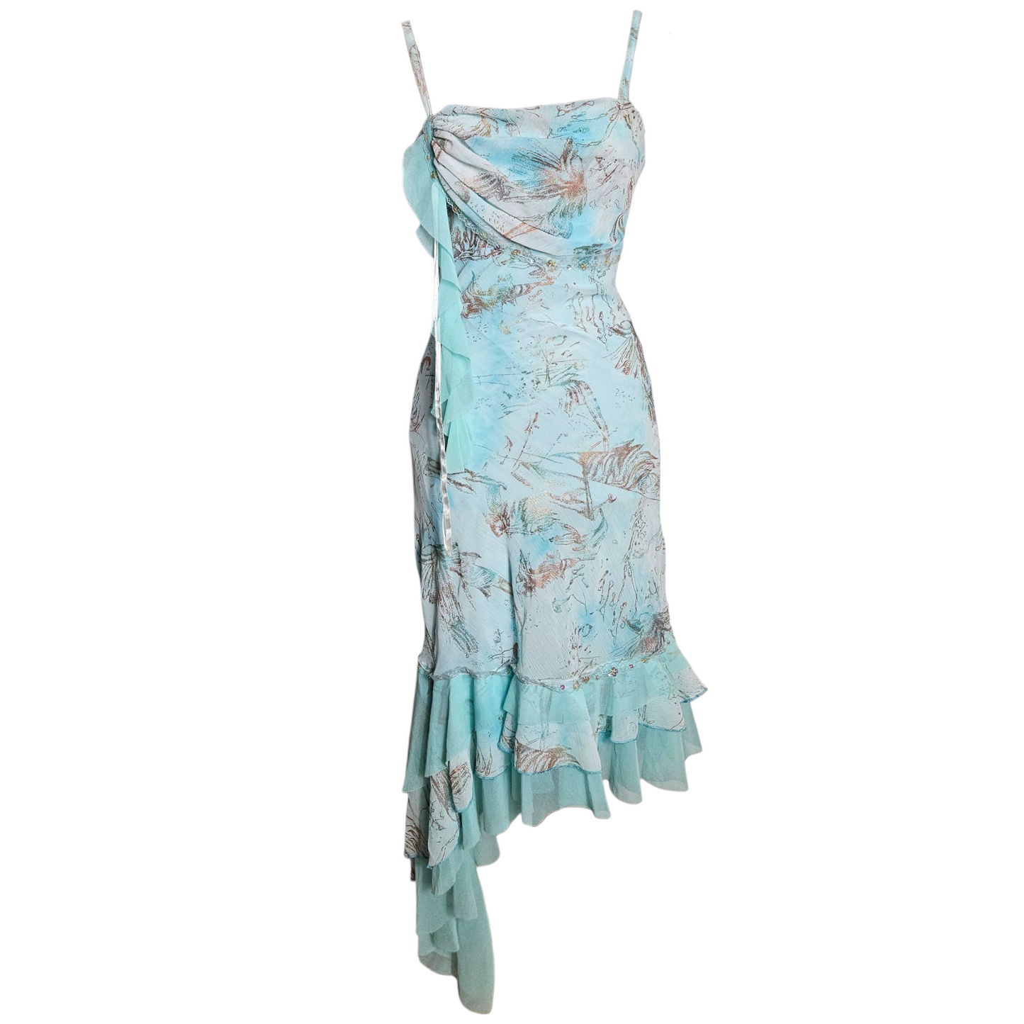 Robe bleue asymétrique en soie
