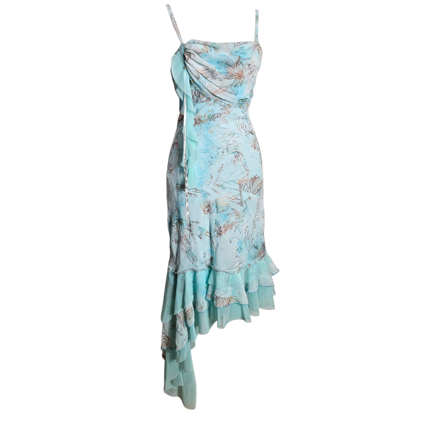 Robe bleue asymétrique en soie