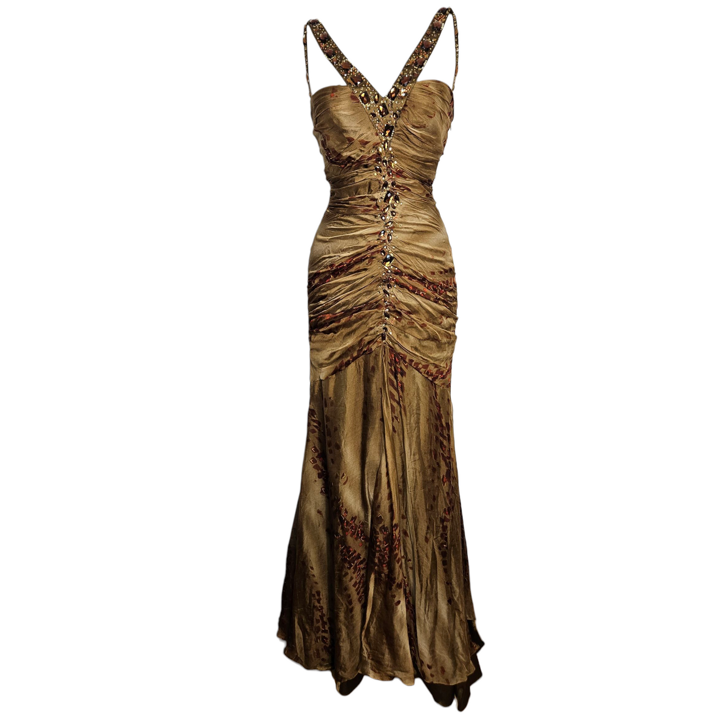 Maxi robe brodé de pierres tons marron