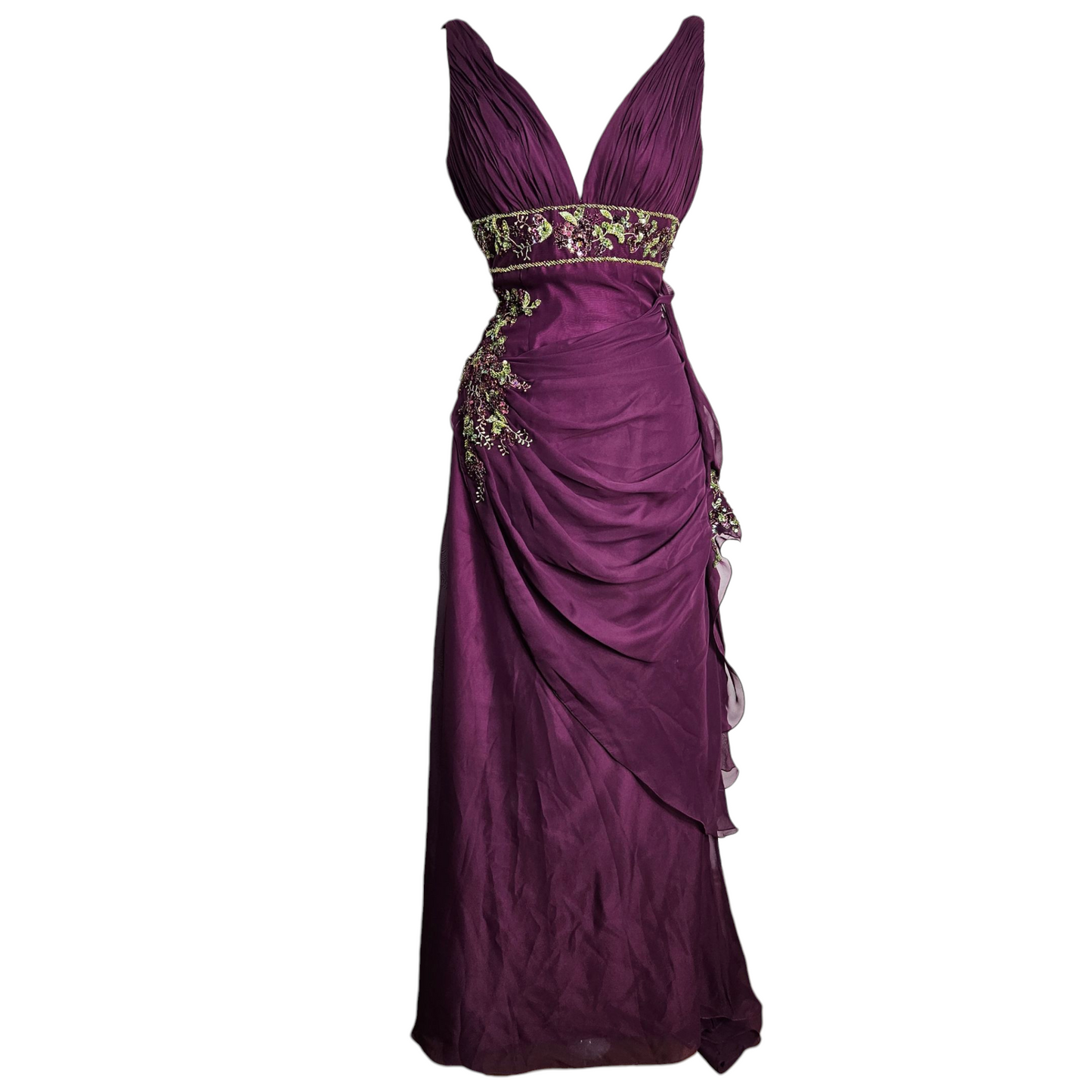 Vestido largo morado bordado