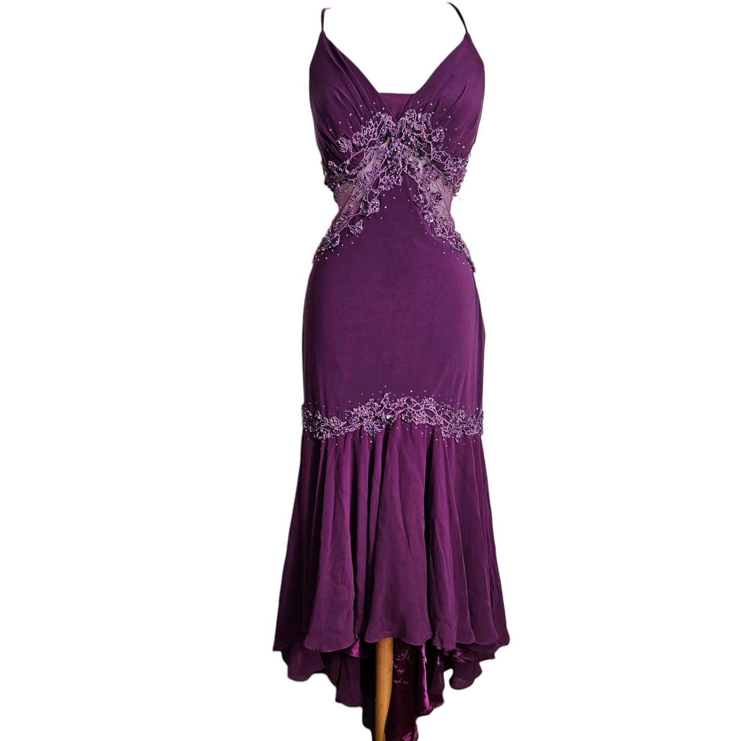 Vestido asimétrico morado bordado