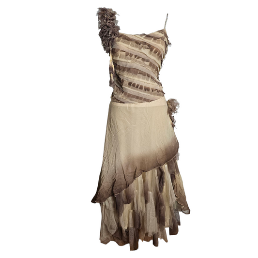 Ensemble à volants tons beige et marron