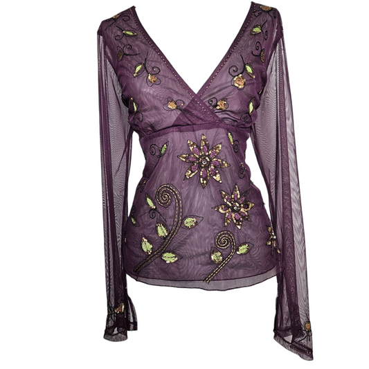 Haut violet en voile brodé