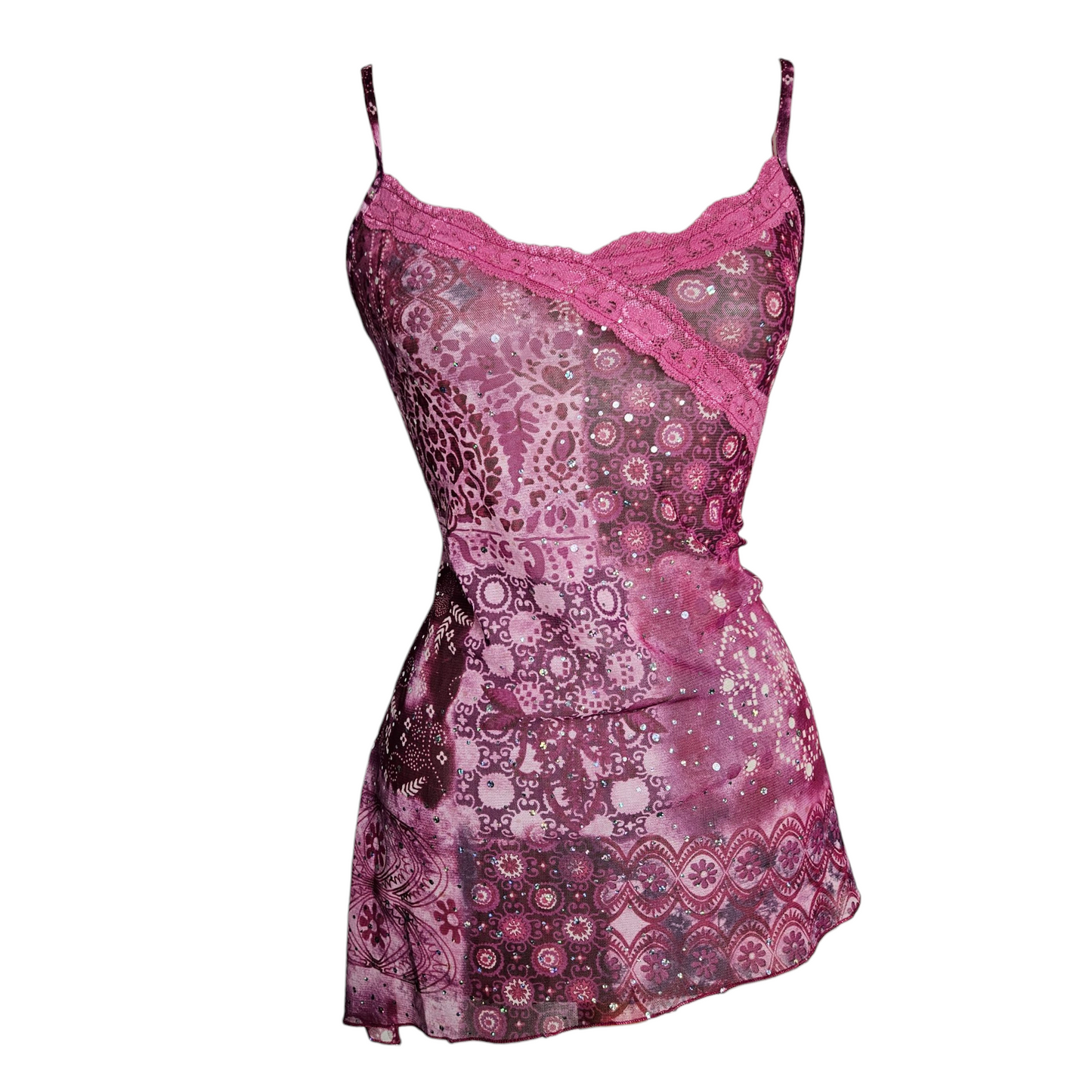 Haut asymétrique en voile et strass