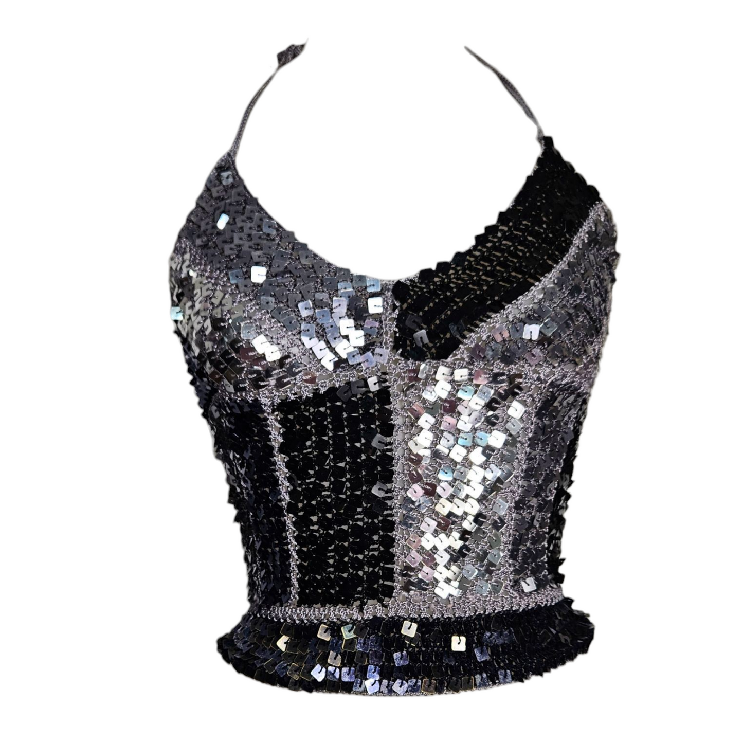 Open back with black and silver sequins