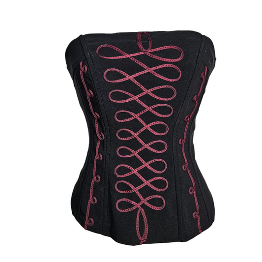 Bustier noir à broderies rouges
