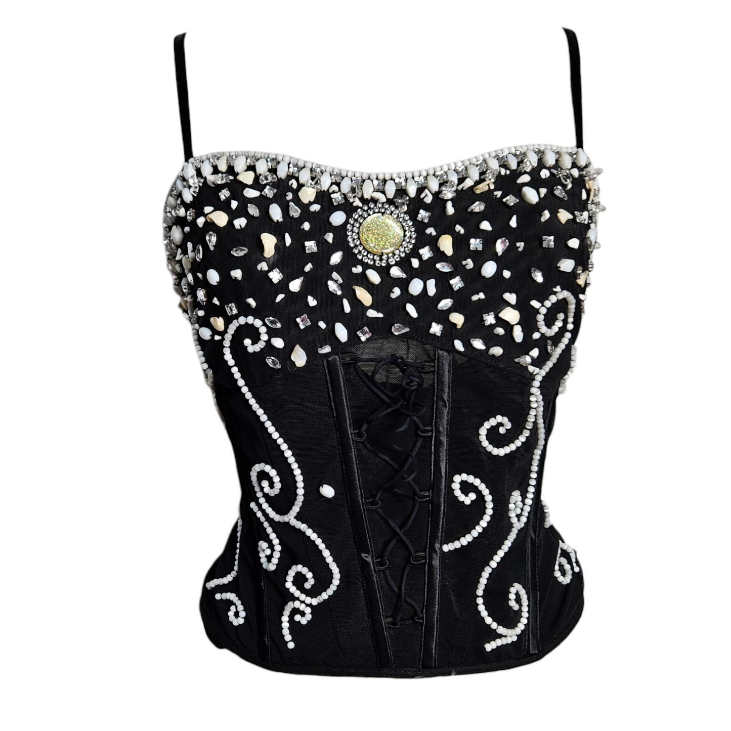 Top embroidered with pearls and stones