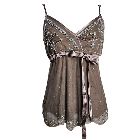 Top de voile bordado marrón