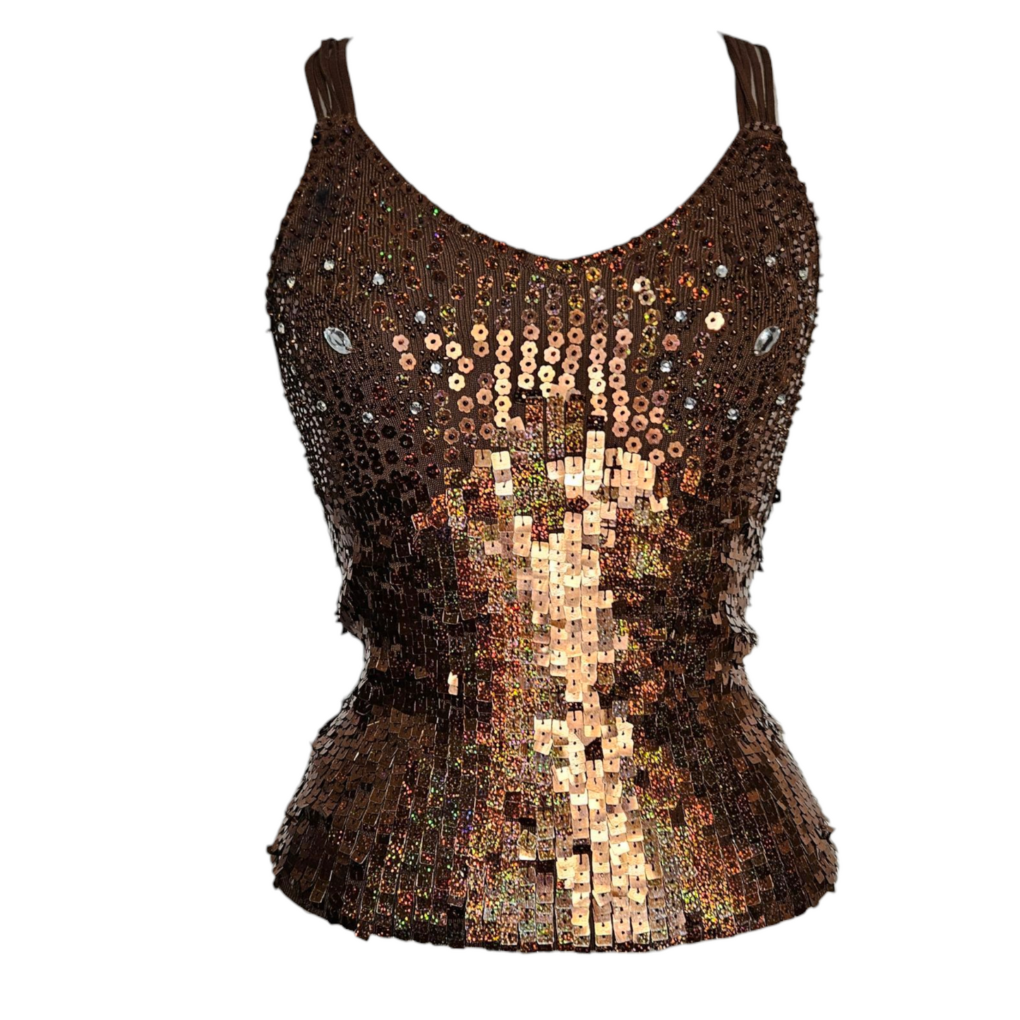 Top halter con lentejuelas marrones