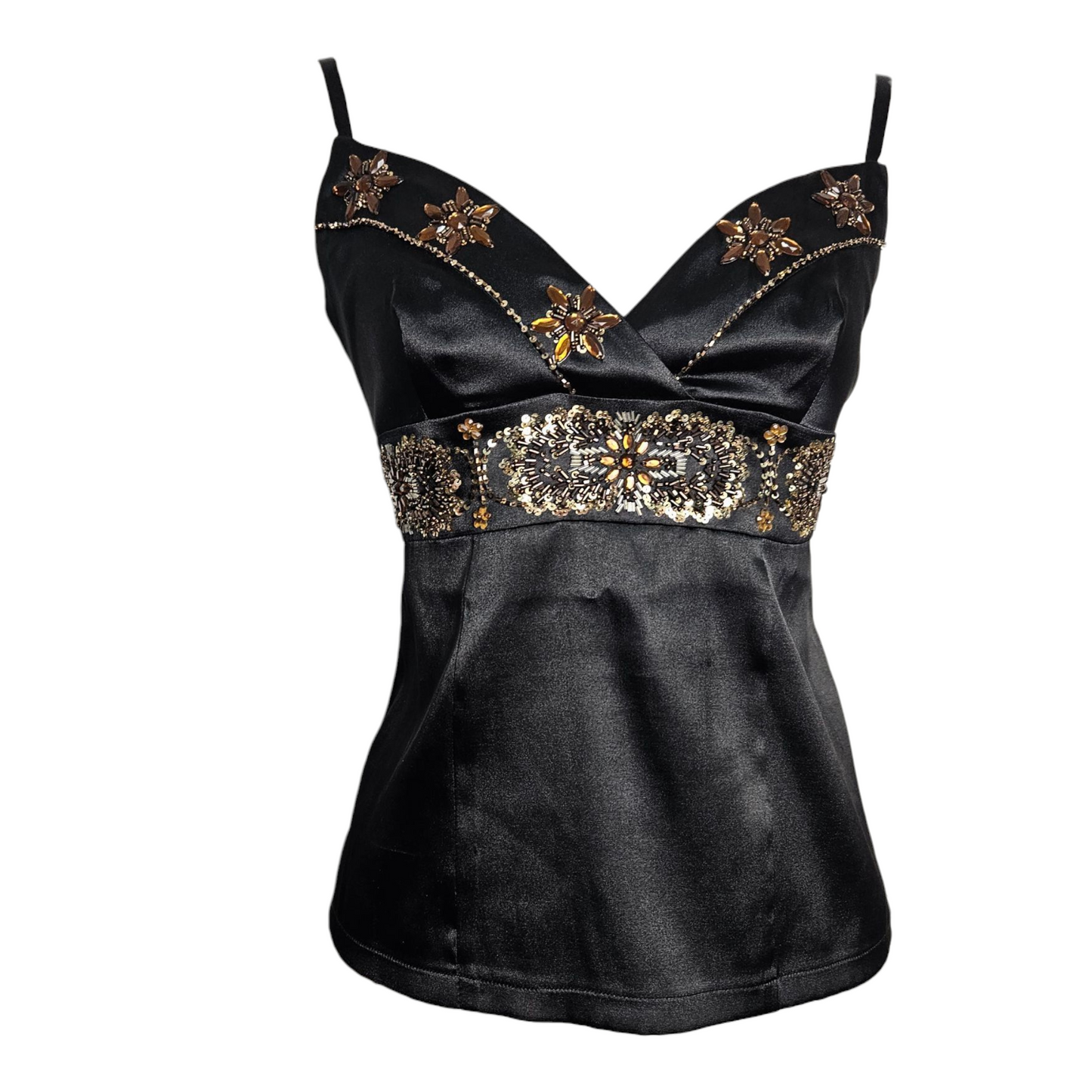 Haut en satin noir brodé de perles