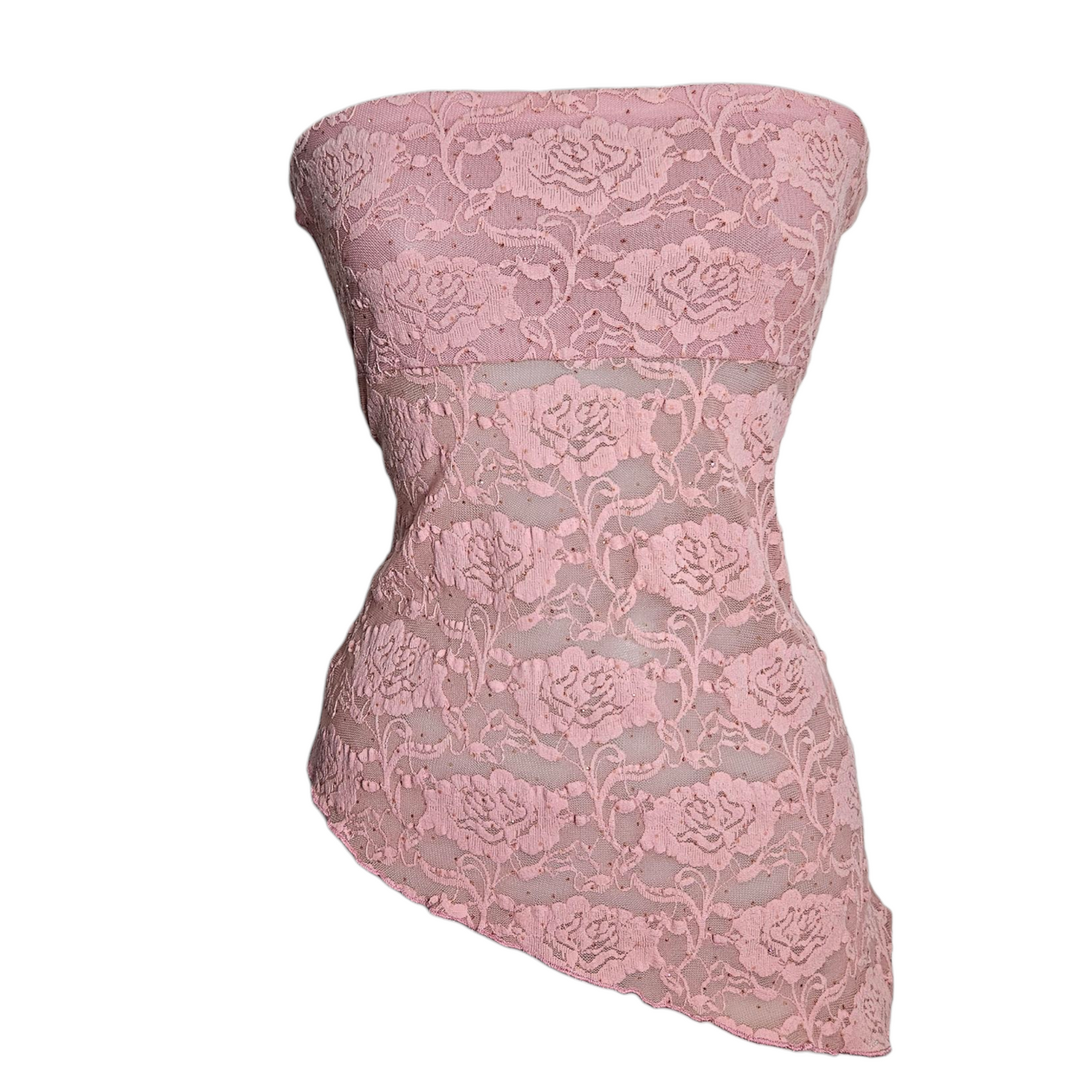 Top sin tirantes de encaje rosa