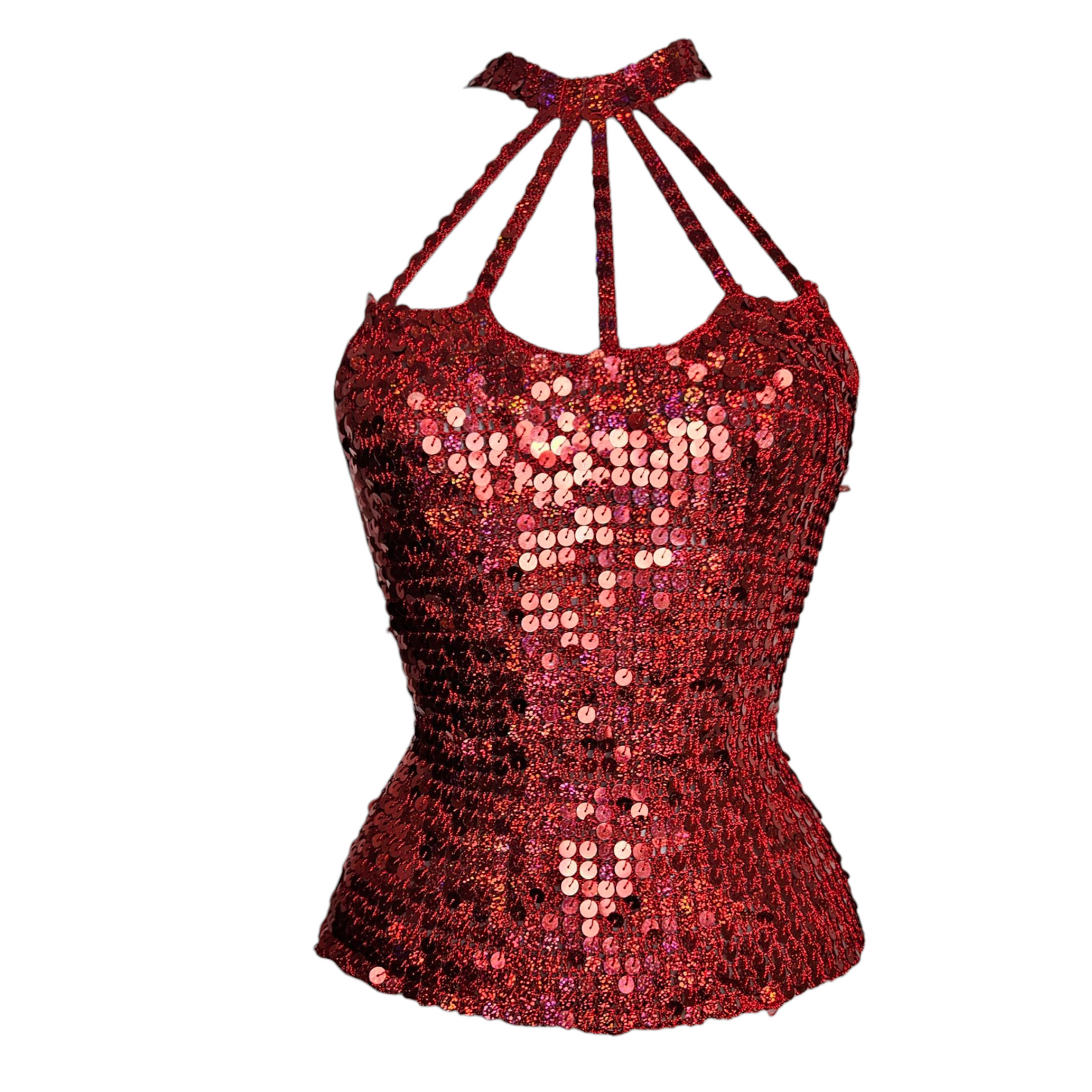 Haut rouge en crochet à sequins
