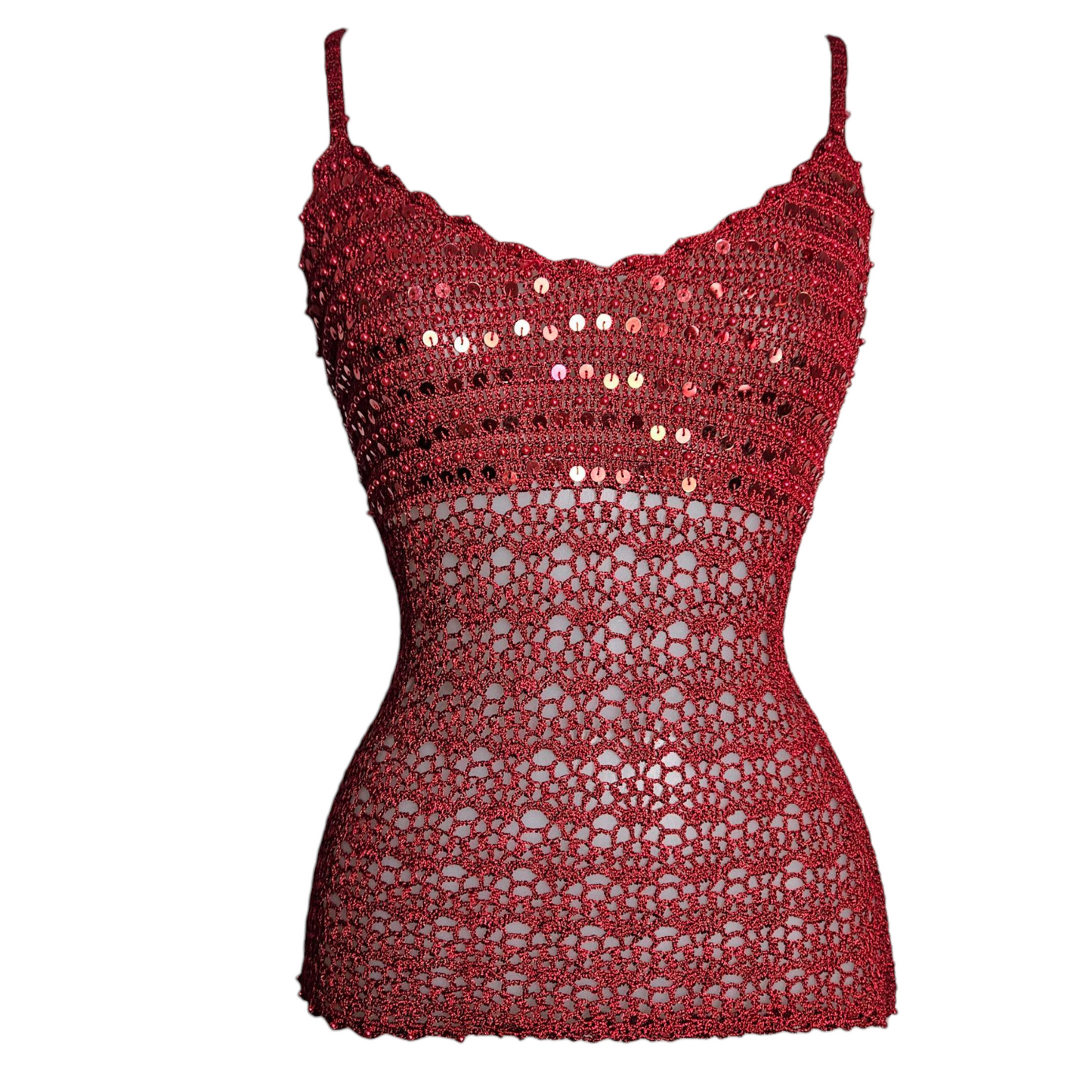 Top de crochet con lentejuelas rojas