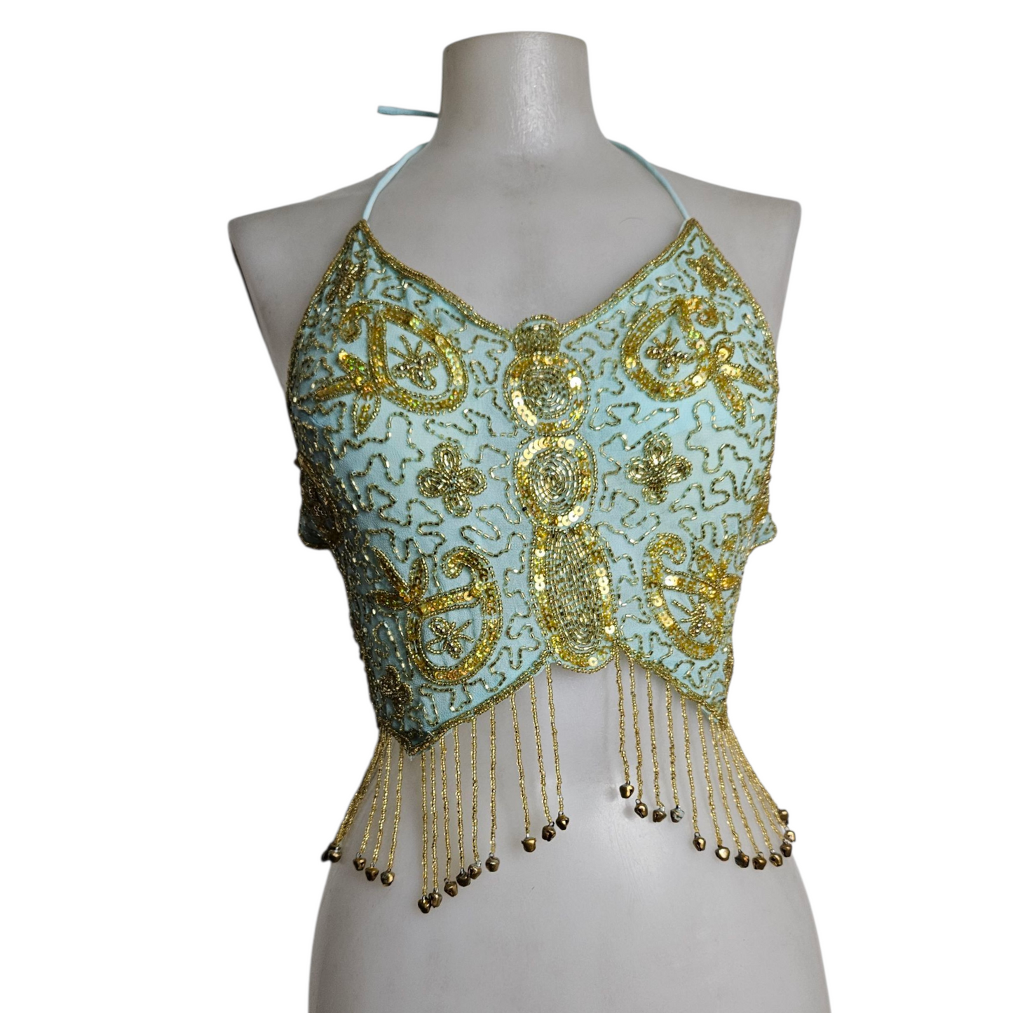 Blue and gold butterfly top