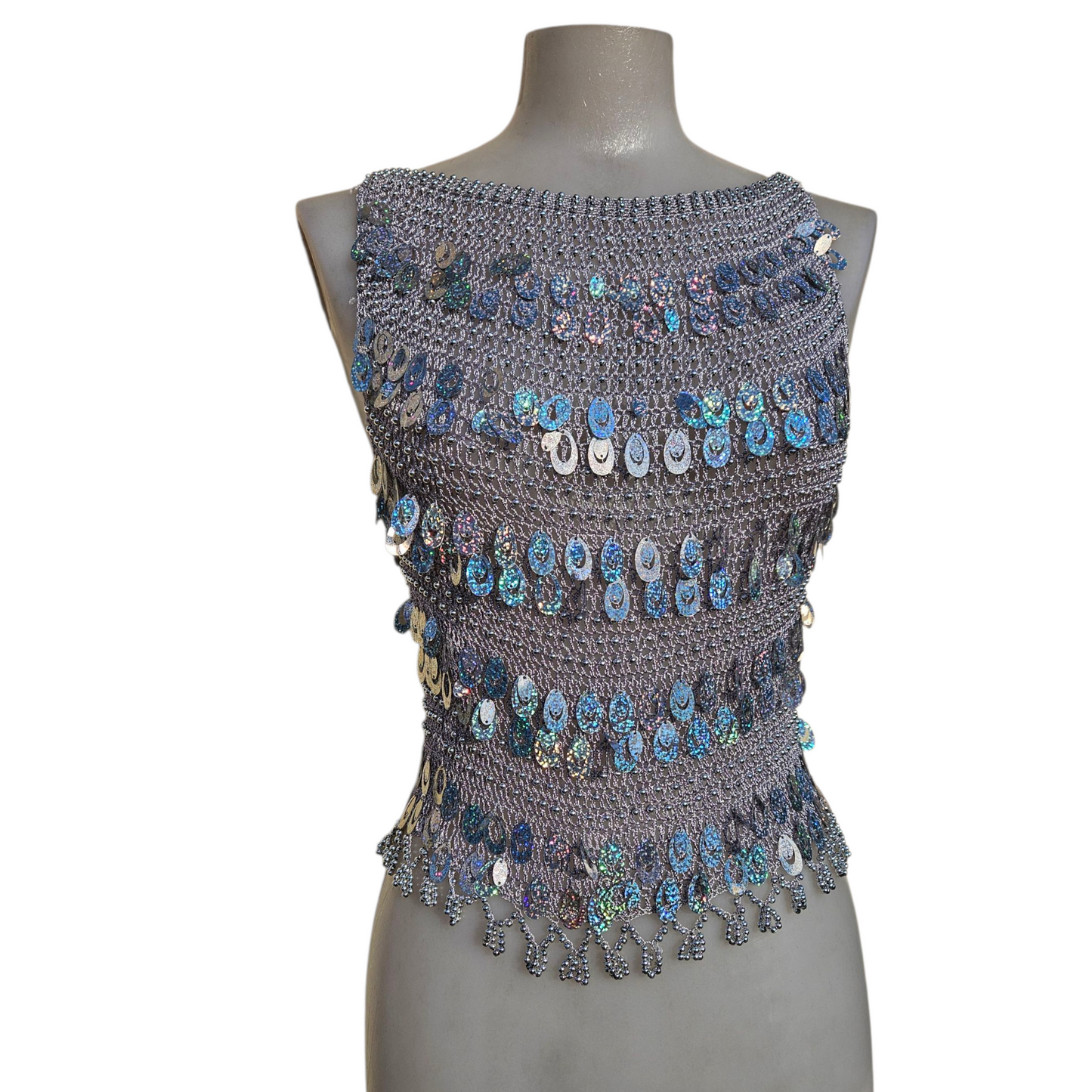 Haut en crochet à sequins argentés