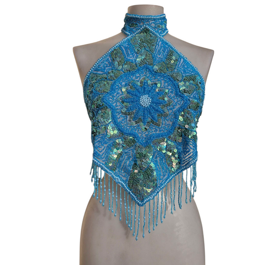 Espalda abierta bordada en azul claro