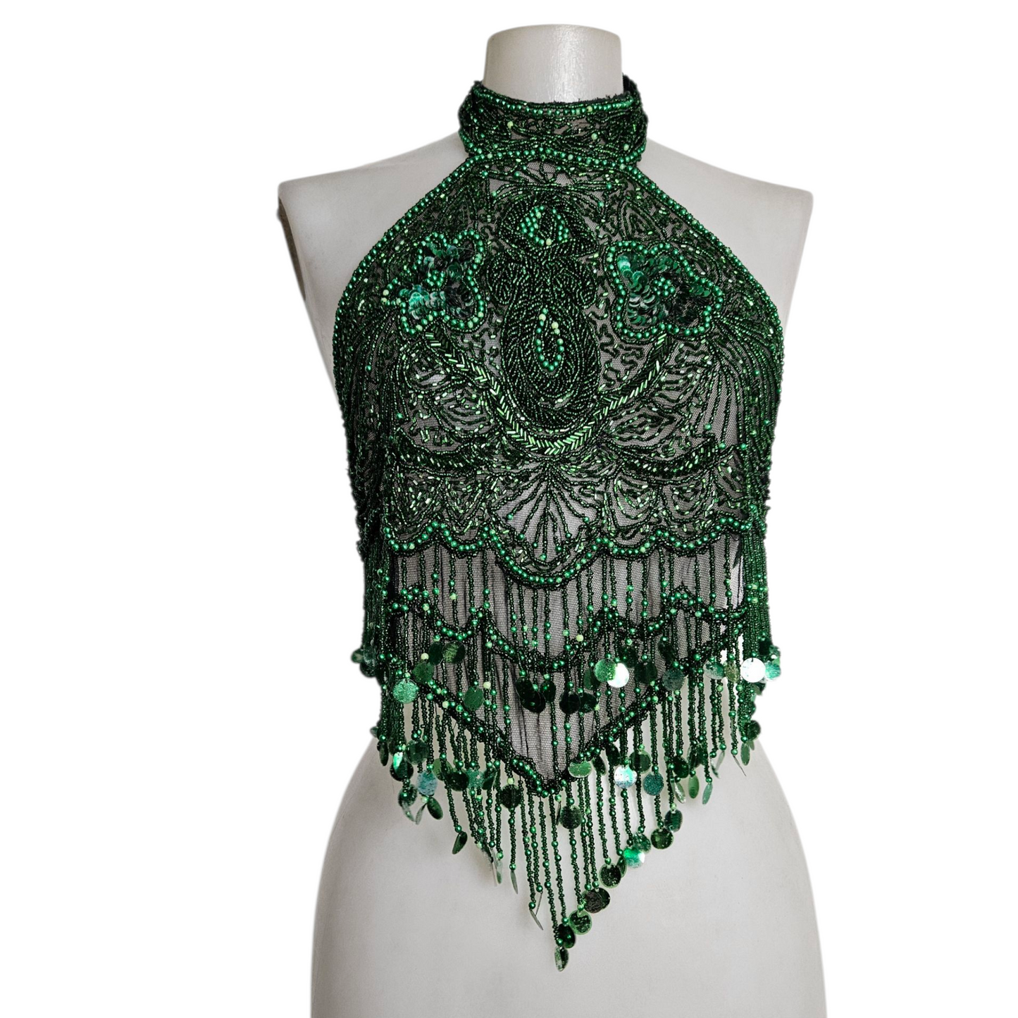 Dos nu brodé de sequins vert et noir