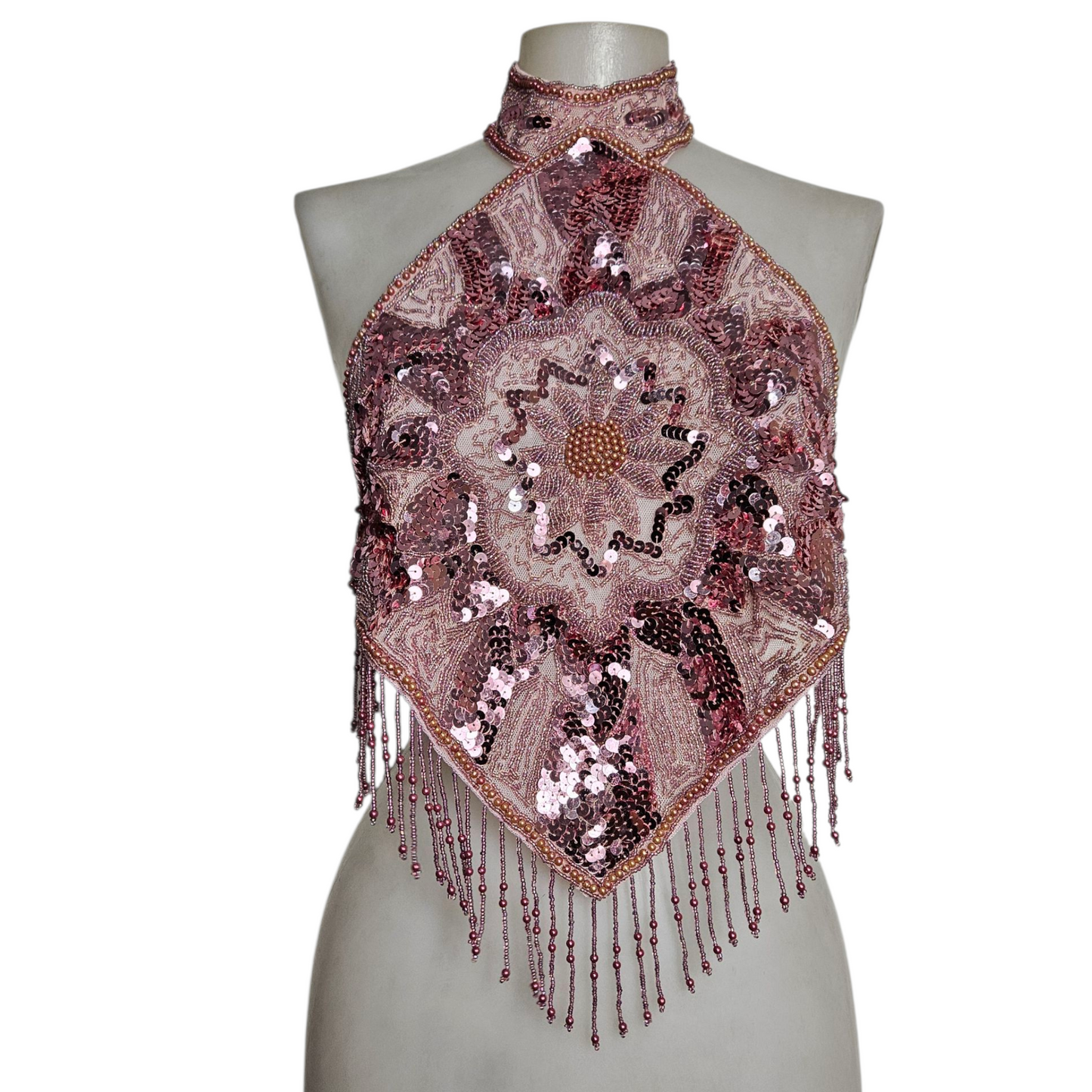 Dos nu brodé de sequins rose