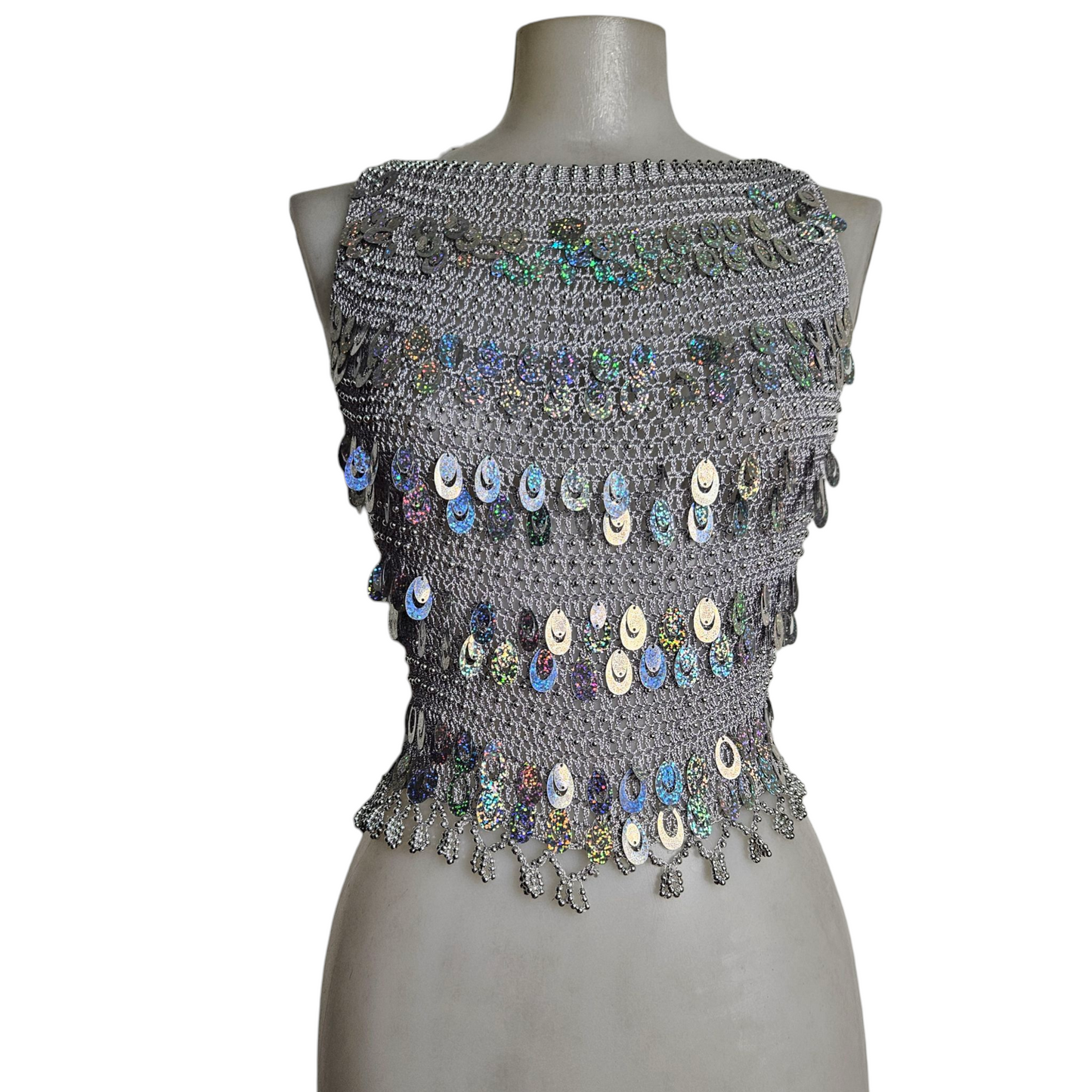 Haut en crochet à sequins argentés