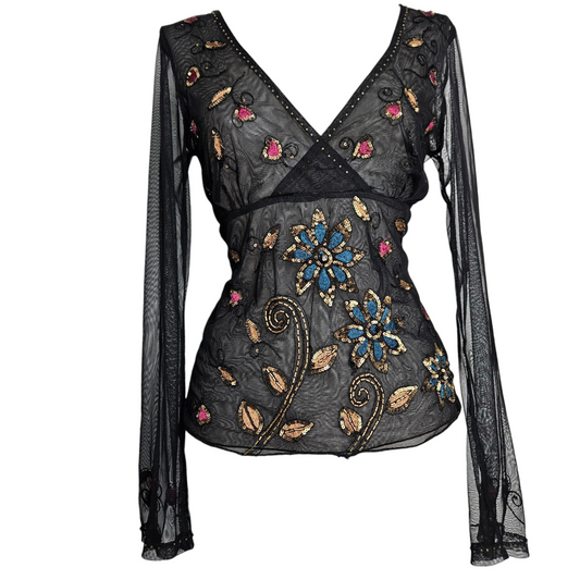 Haut noir en voile brodé