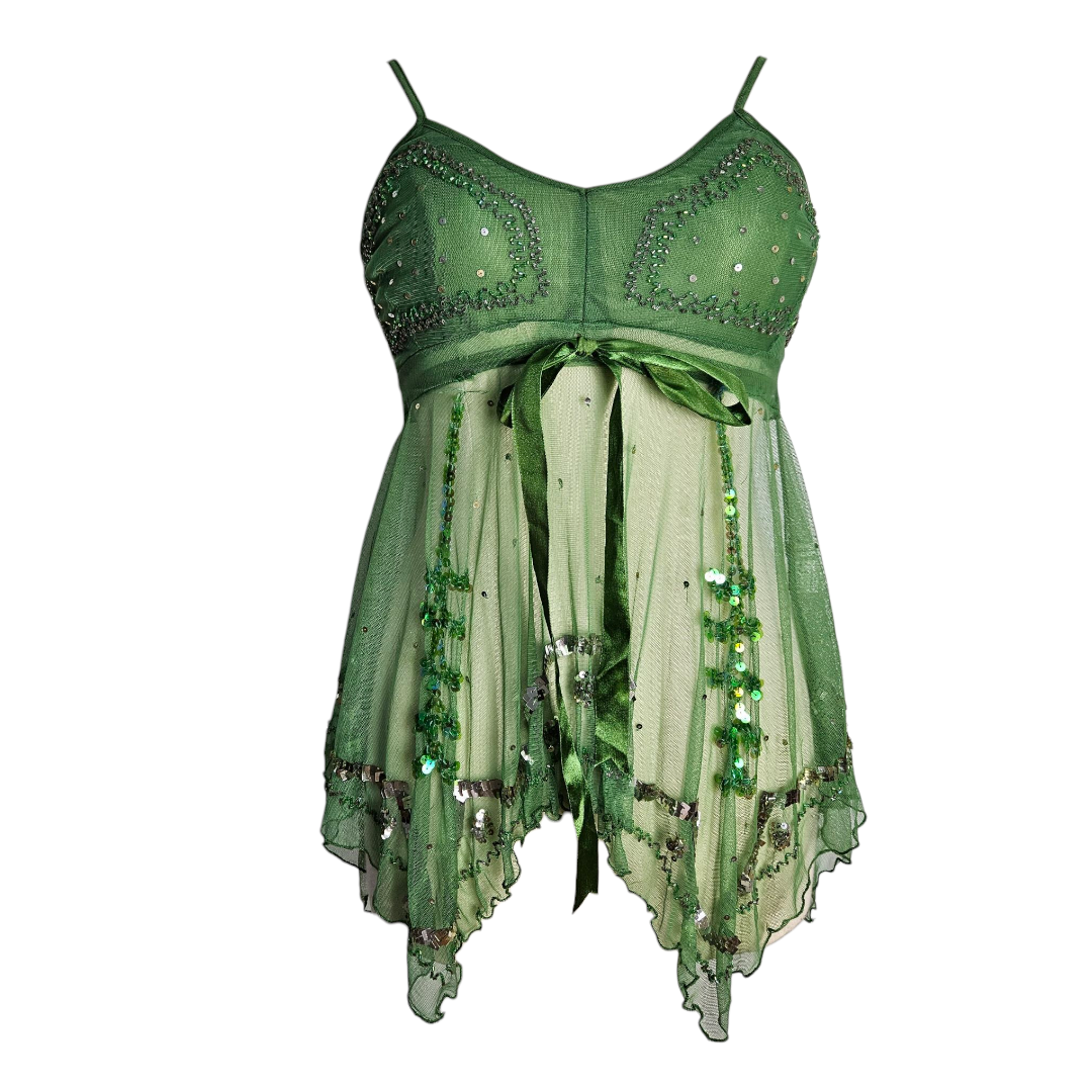 Haut en voile asymétrique brodé vert