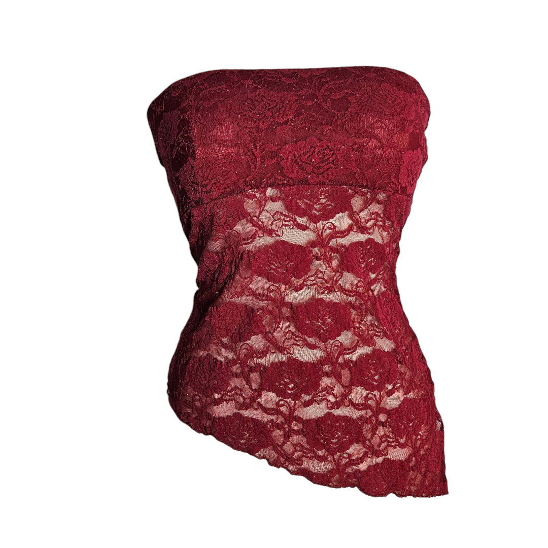 Haut strapless en dentelle rouge