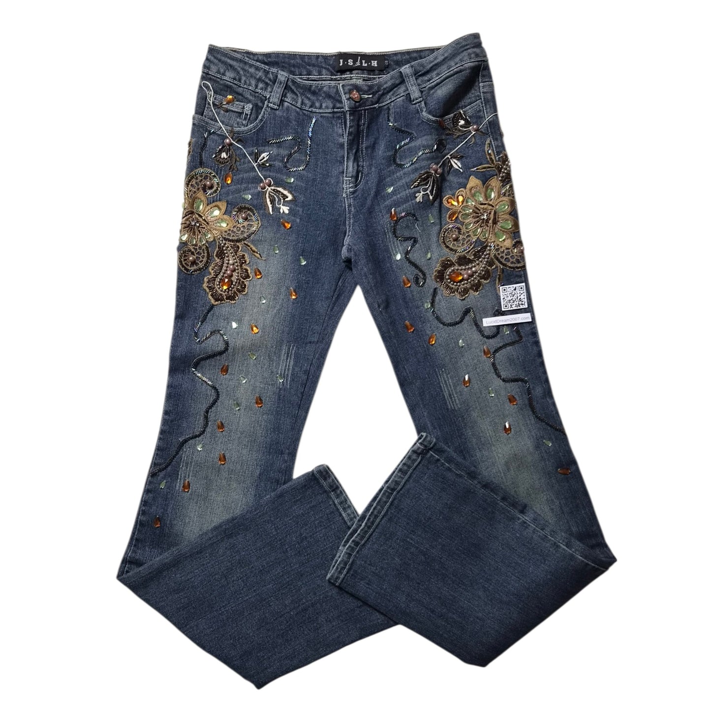 Pantalon denim brodé