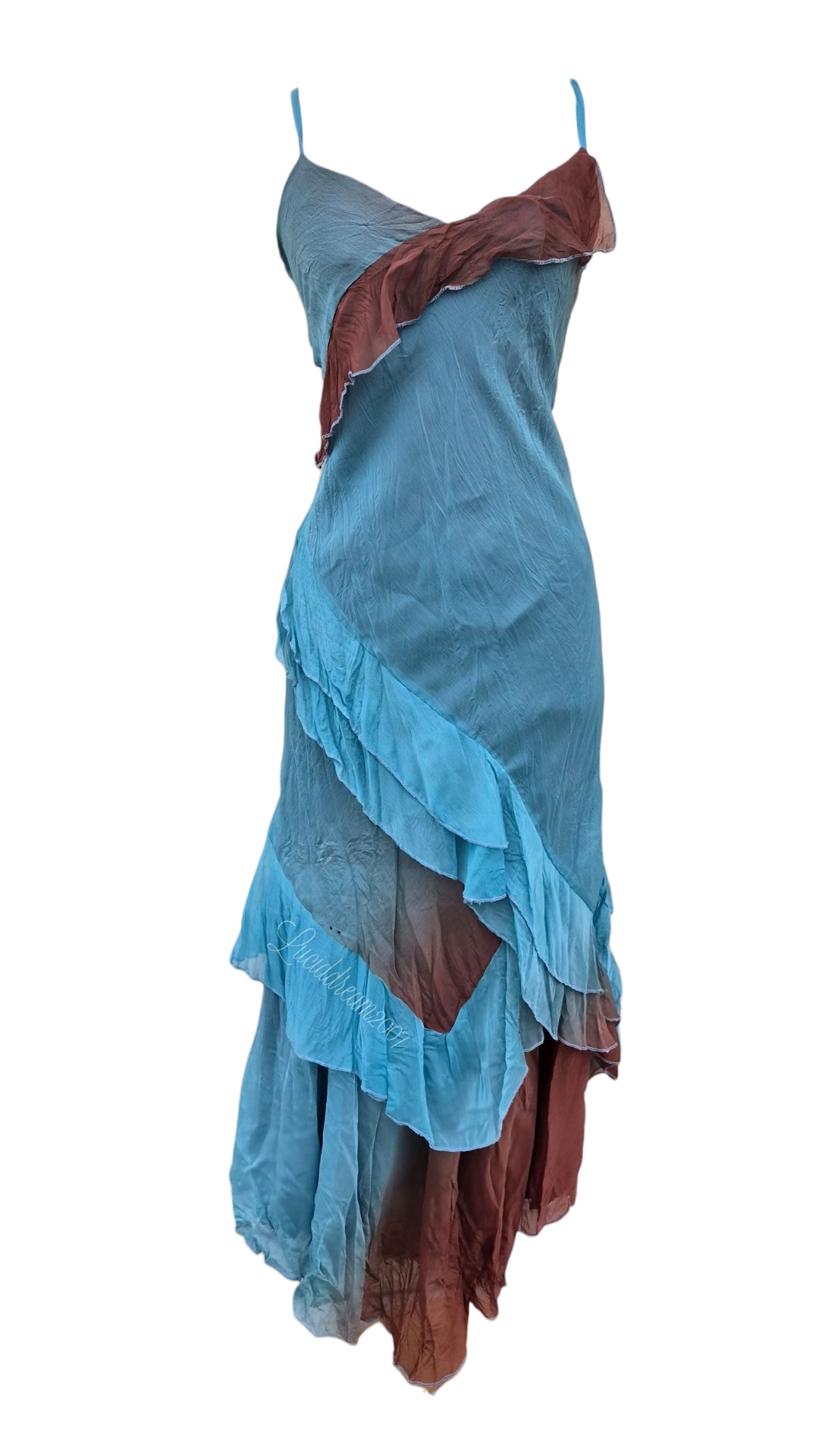 Robe en voile bleue et marron