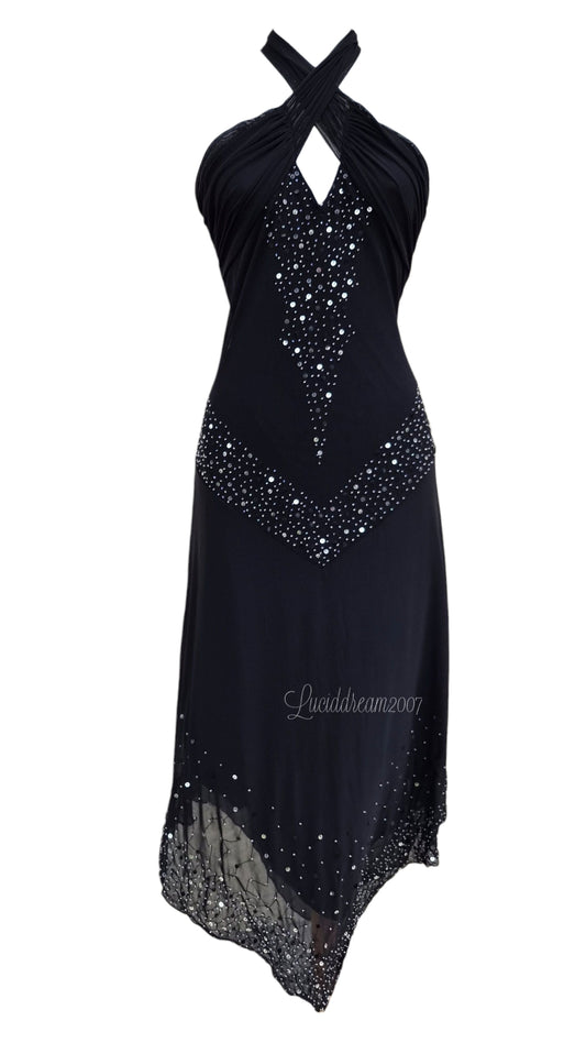 Robe dos nu en voile brodé