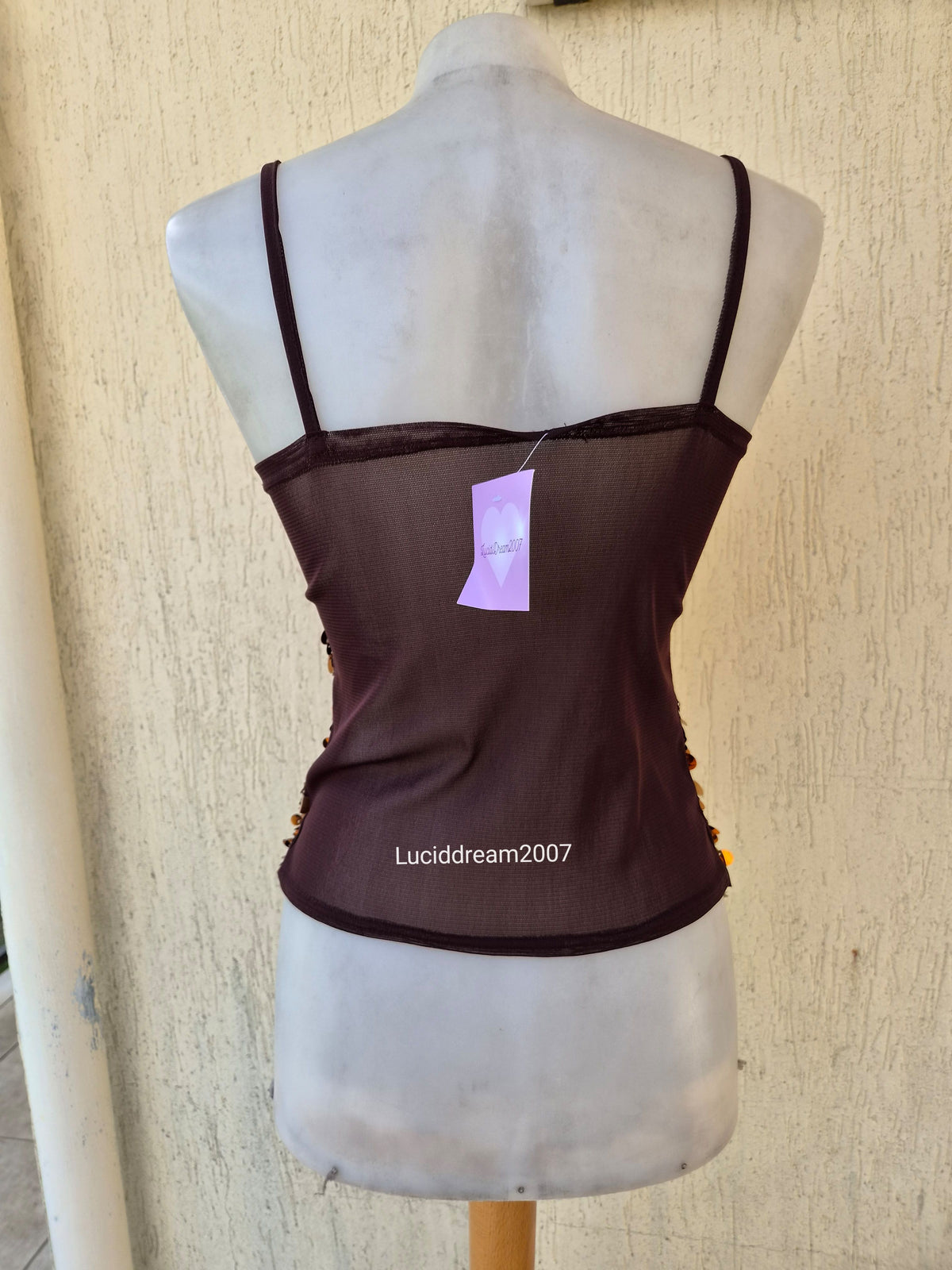 Haut en voile marron brodé de sequins
