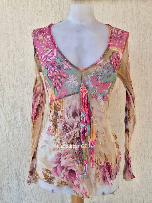 Embroidered floral voile top